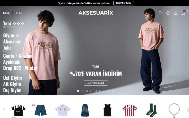 Aksesuarix web sitesinin ana sayfa görünümü
