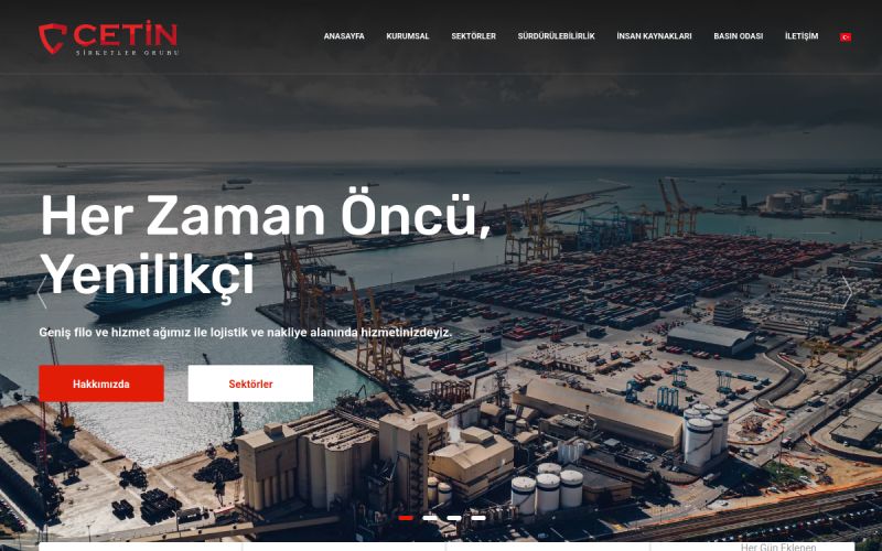 Çetin Şirketler Grubu web sitesinin ana sayfa görünümü