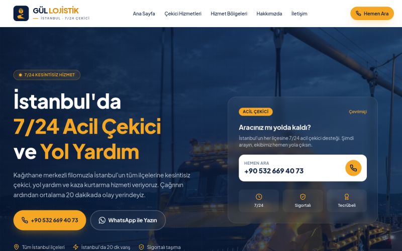 Gül Lojistik web sitesinin ana sayfa görünümü