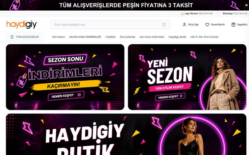 Haydigiy web sitesinin ana sayfa görünümü