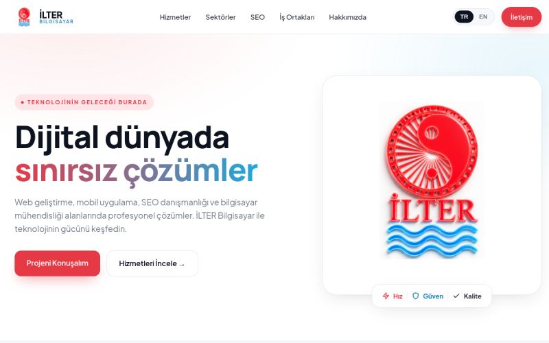 İlter Bilgisayar web sitesinin ana sayfa görünümü