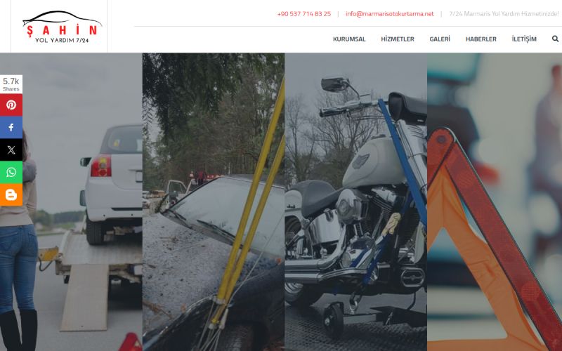 Şahin Yol Yardım web sitesinin ana sayfa görünümü