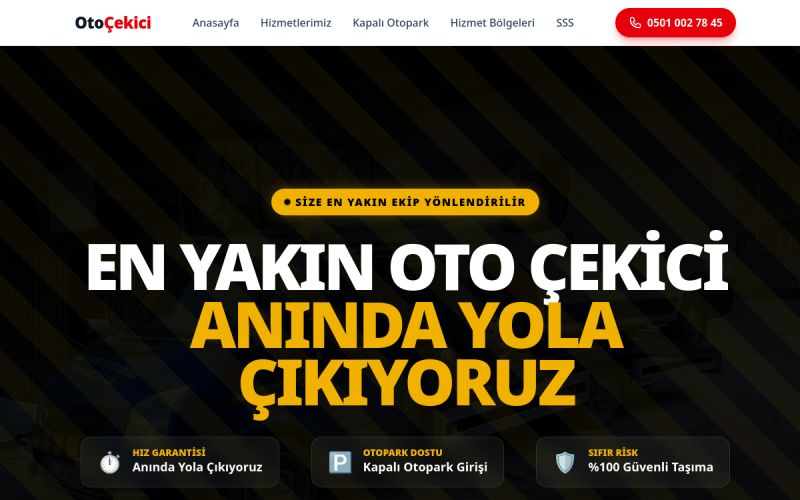 Umut Oto Çekici web sitesinin ana sayfa görünümü